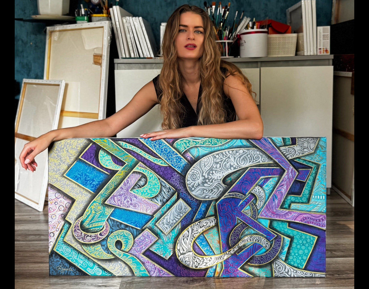 Original Acrylic Painting – Serpent's Maze, Canvas 100x50