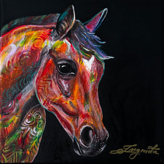 the-painted-horse-ainting-by-ingrida-tautkute-artwork-acrylic-on-canvas-signed-art-lithuanian-psychedelic-colorful-contemporary-neon